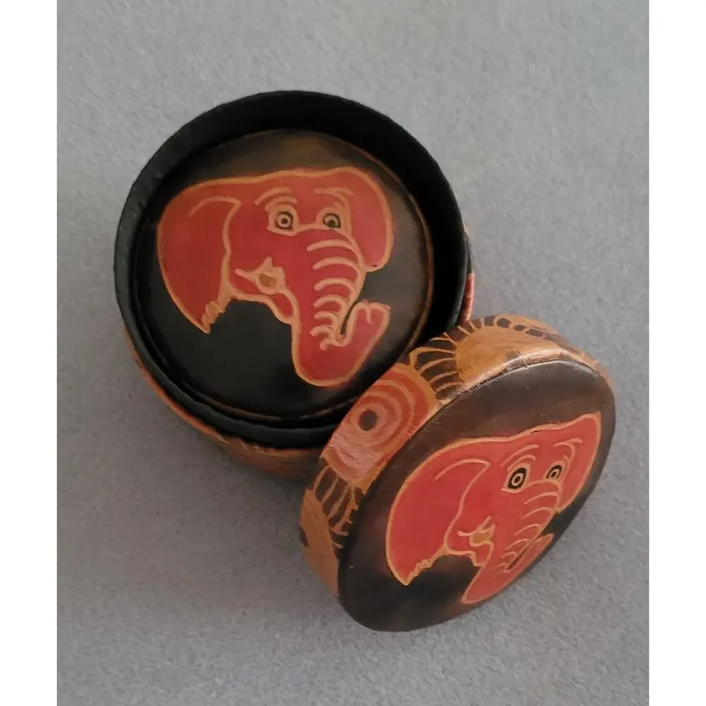Hand Painted Genuine Leather Elephant Nesting Boxes Made in India – Set of 3